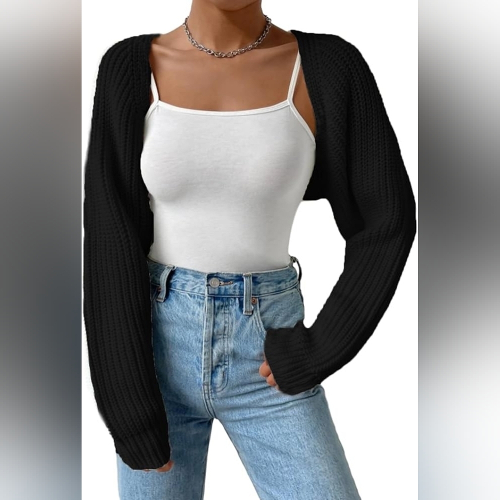 Bolero Shrug Open cover up Knit Sweater cropped Sleeves Y2k Acrylic